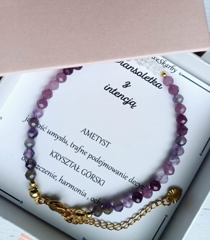 Bransoletka Ametyst z Kryształem górskim