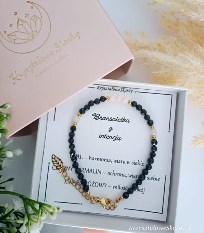 Czarny turmalin, Różowy opal & Kwarc różowy