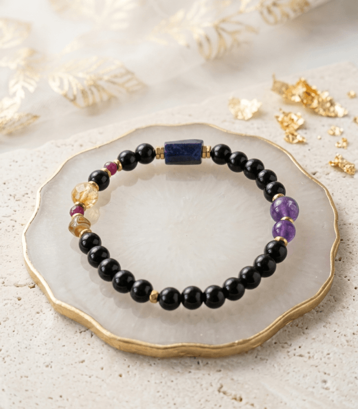 Bransoletka Turmalin, Sodalit, Rubin, Cytryn & Agat